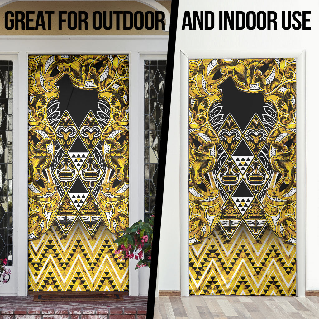 Aotearoa Ngati Whatua Door Cover Maori Tribal Gold Paua Shell Pattern DT05 - Polynesian Pride