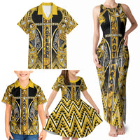 Aotearoa Ngati Whatua Family Matching Tank Maxi Dress and Hawaiian Shirt Maori Tribal Gold Paua Shell Pattern DT05 - Polynesian Pride