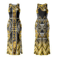 Aotearoa Ngati Whatua Family Matching Tank Maxi Dress and Hawaiian Shirt Maori Tribal Gold Paua Shell Pattern DT05 Mom's Dress Yellow - Polynesian Pride