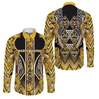 Aotearoa Ngati Whatua Family Matching Tank Maxi Dress and Hawaiian Shirt Maori Tribal Gold Paua Shell Pattern DT05 Dad's Shirt - Long Sleeve Yellow - Polynesian Pride