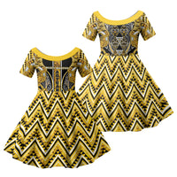 Aotearoa Ngati Whatua Family Matching Tank Maxi Dress and Hawaiian Shirt Maori Tribal Gold Paua Shell Pattern DT05 Daughter's Dress Yellow - Polynesian Pride