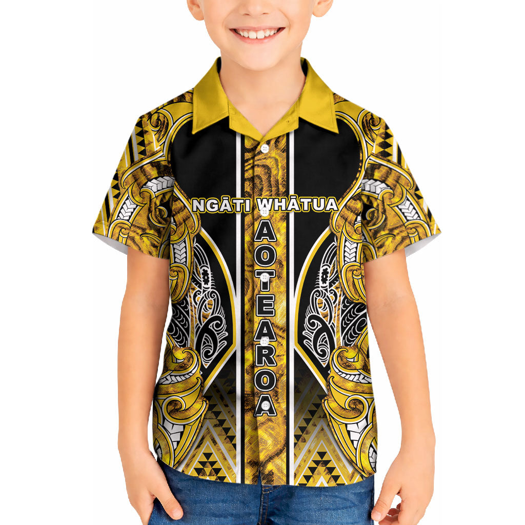 Aotearoa Ngati Whatua Kid Hawaiian Shirt Maori Tribal Gold Paua Shell Pattern DT05 Kid Yellow - Polynesian Pride