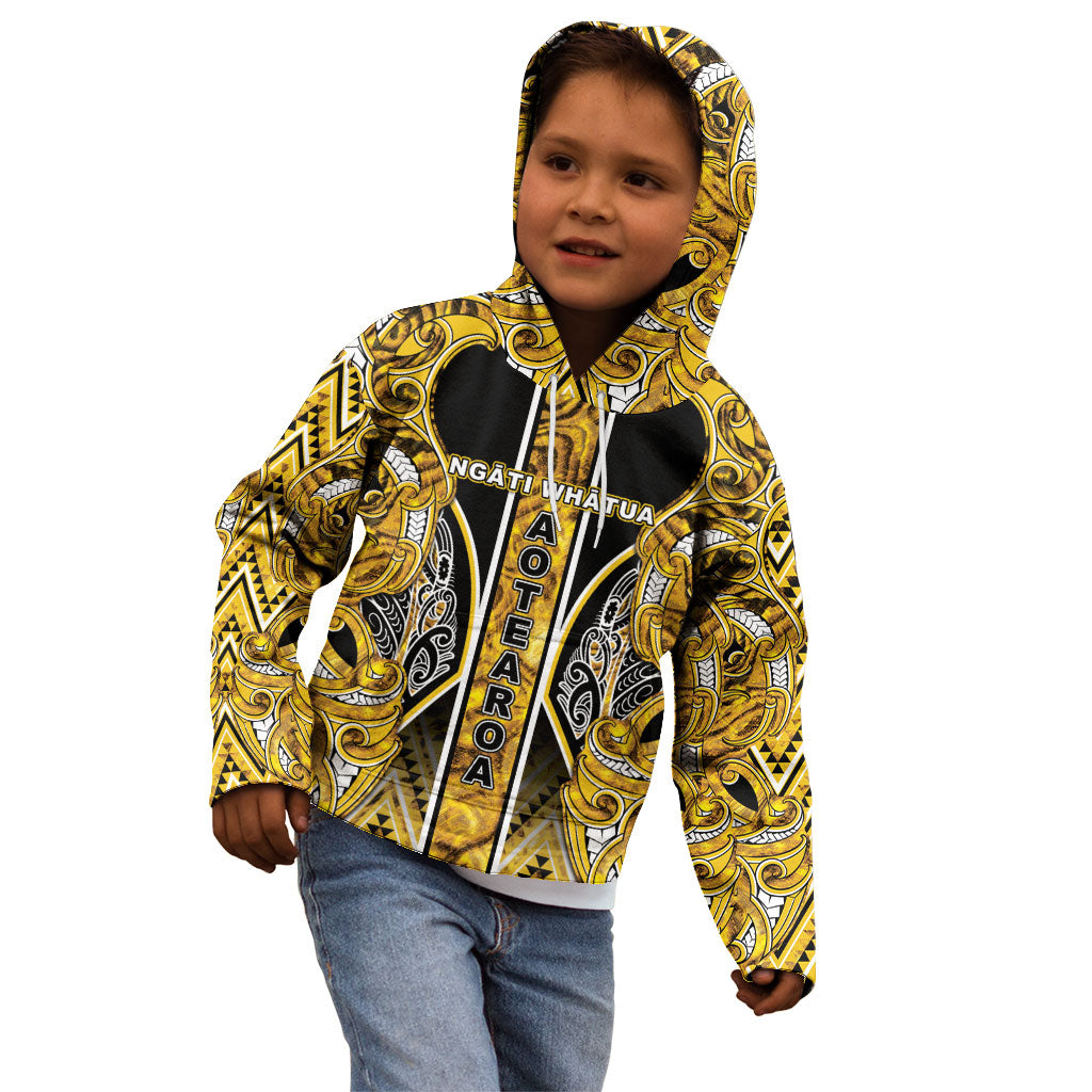 Aotearoa Ngati Whatua Kid Hoodie Maori Tribal Gold Paua Shell Pattern DT05 - Polynesian Pride
