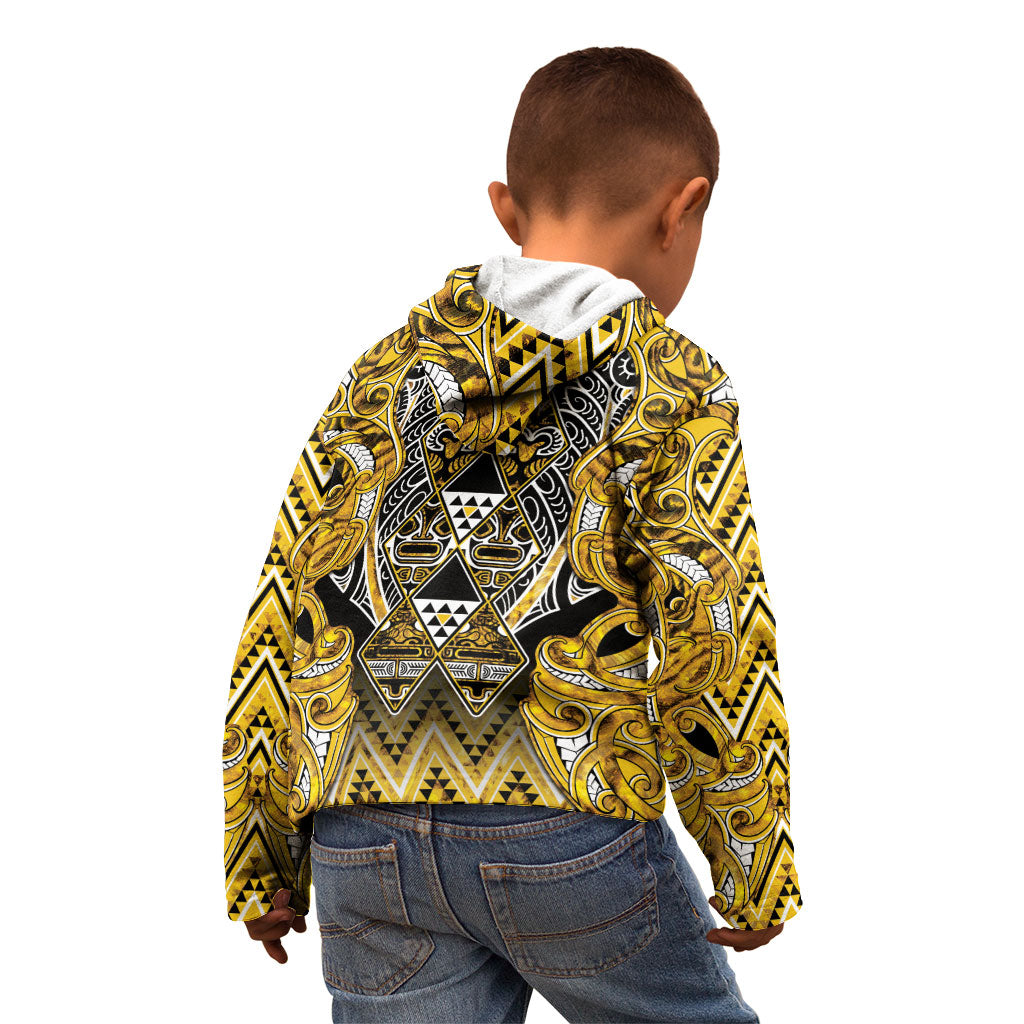 Aotearoa Ngati Whatua Kid Hoodie Maori Tribal Gold Paua Shell Pattern DT05 - Polynesian Pride