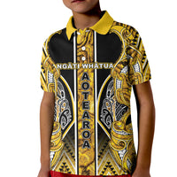 Aotearoa Ngati Whatua Kid Polo Shirt Maori Tribal Gold Paua Shell Pattern DT05 Kid Yellow - Polynesian Pride