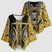 Aotearoa Ngati Whatua Kimono Sleeve Blouse Maori Tribal Gold Paua Shell Pattern DT05 - Polynesian Pride