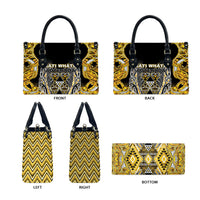 Aotearoa Ngati Whatua Leather Bag Maori Tribal Gold Paua Shell Pattern DT05 - Polynesian Pride