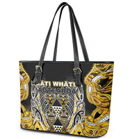 Aotearoa Ngati Whatua Leather Tote Bag Maori Tribal Gold Paua Shell Pattern DT05 - Polynesian Pride