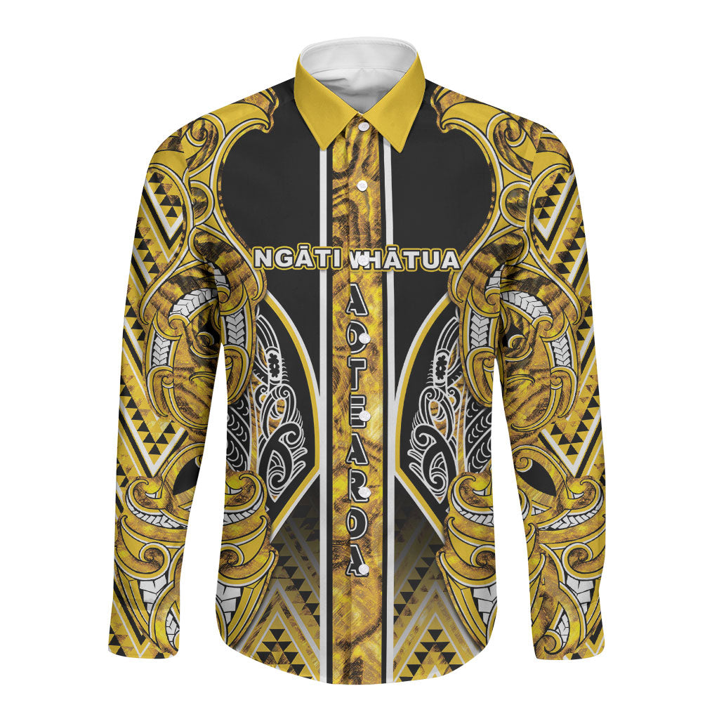Aotearoa Ngati Whatua Long Sleeve Button Shirt Maori Tribal Gold Paua Shell Pattern DT05 Unisex Yellow - Polynesian Pride