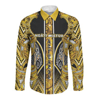 Aotearoa Ngati Whatua Long Sleeve Button Shirt Maori Tribal Gold Paua Shell Pattern DT05 Unisex Yellow - Polynesian Pride