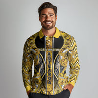 Aotearoa Ngati Whatua Long Sleeve Polo Shirt Maori Tribal Gold Paua Shell Pattern DT05 - Polynesian Pride