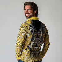 Aotearoa Ngati Whatua Long Sleeve Polo Shirt Maori Tribal Gold Paua Shell Pattern DT05 - Polynesian Pride