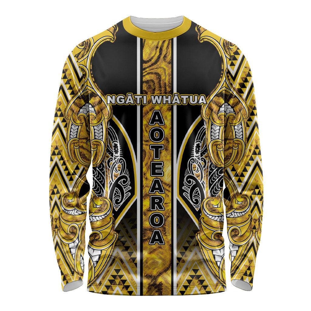 Aotearoa Ngati Whatua Long Sleeve Shirt Maori Tribal Gold Paua Shell Pattern DT05 Unisex Yellow - Polynesian Pride