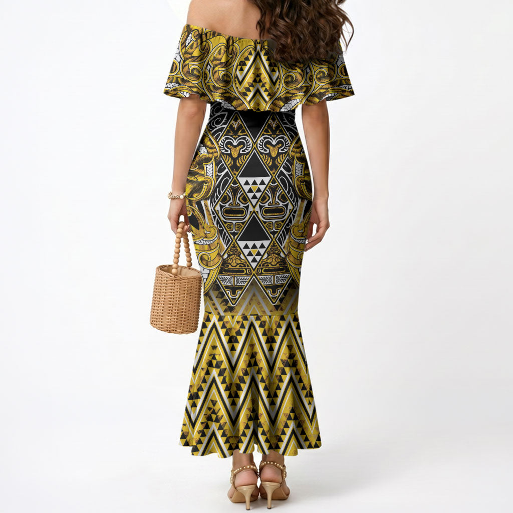 Aotearoa Ngati Whatua Mermaid Dress Maori Tribal Gold Paua Shell Pattern DT05 - Polynesian Pride