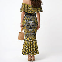 Aotearoa Ngati Whatua Mermaid Dress Maori Tribal Gold Paua Shell Pattern DT05 - Polynesian Pride