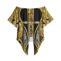 Aotearoa Ngati Whatua Off Shoulder Wrap Waist Top Maori Tribal Gold Paua Shell Pattern DT05 - Polynesian Pride