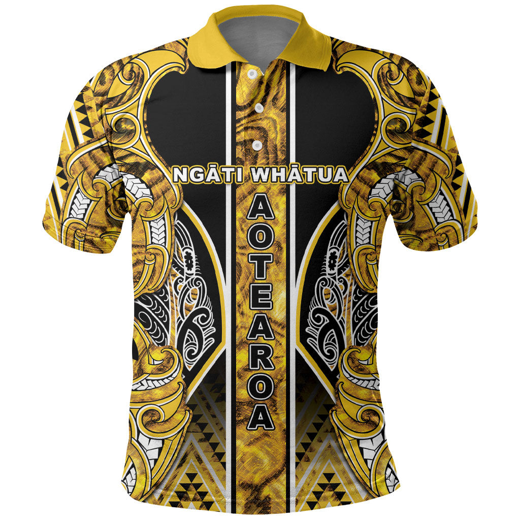 Aotearoa Ngati Whatua Polo Shirt Maori Tribal Gold Paua Shell Pattern DT05 Yellow - Polynesian Pride