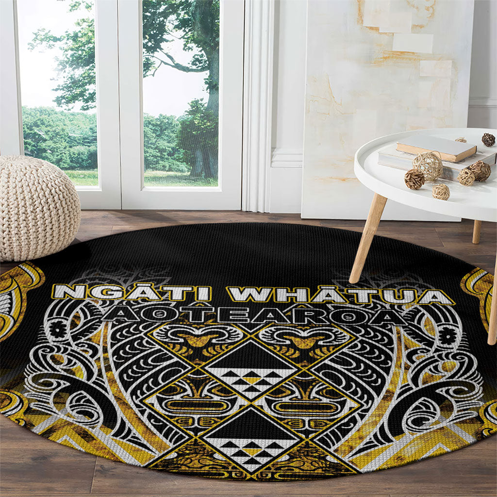 Aotearoa Ngati Whatua Round Carpet Maori Tribal Gold Paua Shell Pattern DT05 - Polynesian Pride
