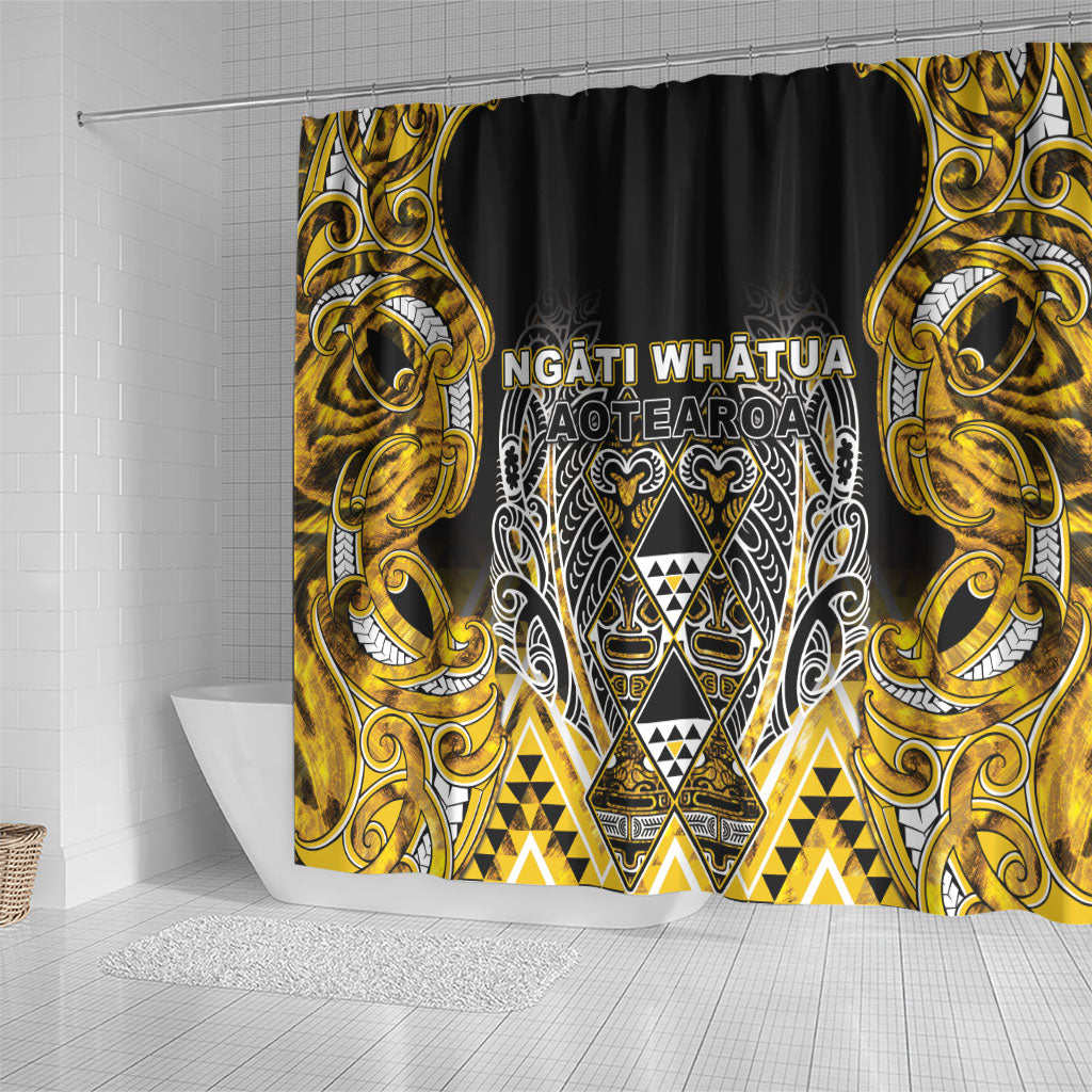 Aotearoa Ngati Whatua Shower Curtain Maori Tribal Gold Paua Shell Pattern DT05 - Polynesian Pride