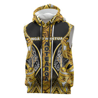 Aotearoa Ngati Whatua Sleeveless Hoodie Maori Tribal Gold Paua Shell Pattern DT05 Yellow - Polynesian Pride