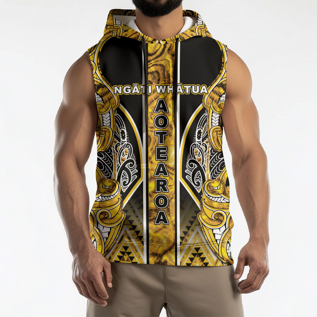 Aotearoa Ngati Whatua Sleeveless Hoodie Maori Tribal Gold Paua Shell Pattern DT05 - Polynesian Pride