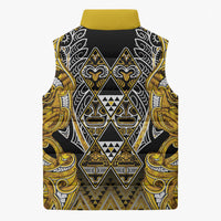 Aotearoa Ngati Whatua Sleeveless Puffer Jacket Maori Tribal Gold Paua Shell Pattern DT05 - Polynesian Pride