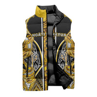 Aotearoa Ngati Whatua Sleeveless Puffer Jacket Maori Tribal Gold Paua Shell Pattern DT05 - Polynesian Pride