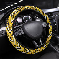 Aotearoa Ngati Whatua Steering Wheel Cover Maori Tribal Gold Paua Shell Pattern DT05 Universal Fit Yellow - Polynesian Pride