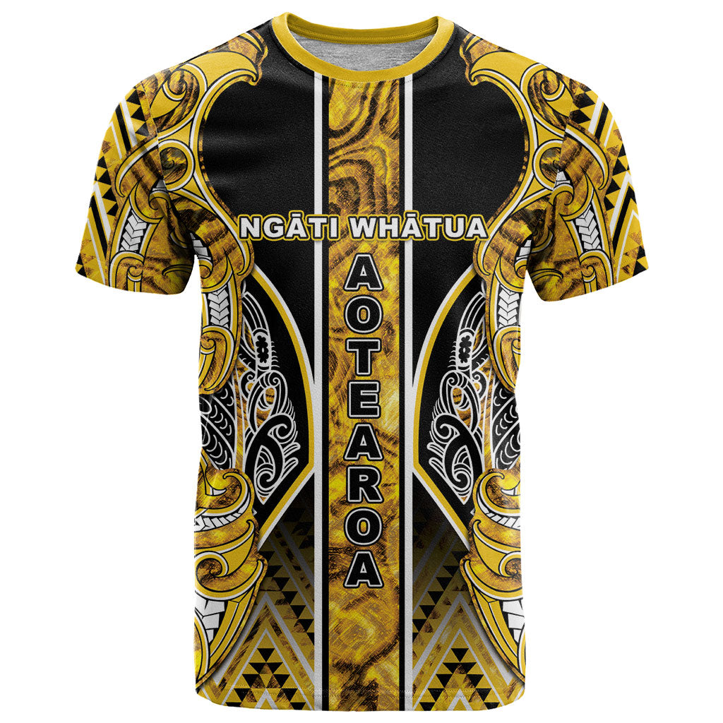 Aotearoa Ngati Whatua T Shirt Maori Tribal Gold Paua Shell Pattern DT05 Yellow - Polynesian Pride