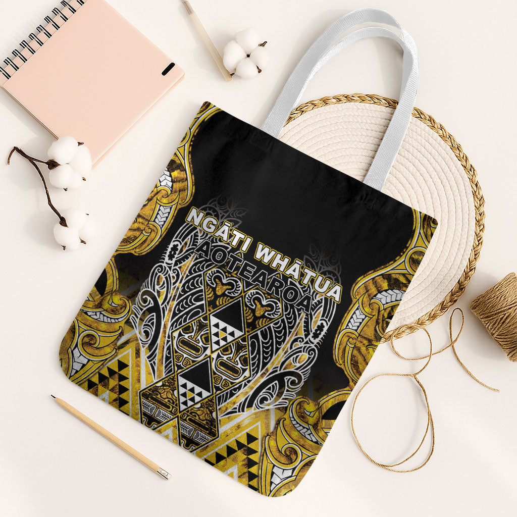Aotearoa Ngati Whatua Tote Bag Maori Tribal Gold Paua Shell Pattern DT05 White Strap One Size Yellow - Polynesian Pride