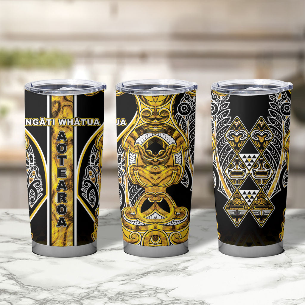 Aotearoa Ngati Whatua Tumbler Cup Maori Tribal Gold Paua Shell Pattern DT05 - Polynesian Pride