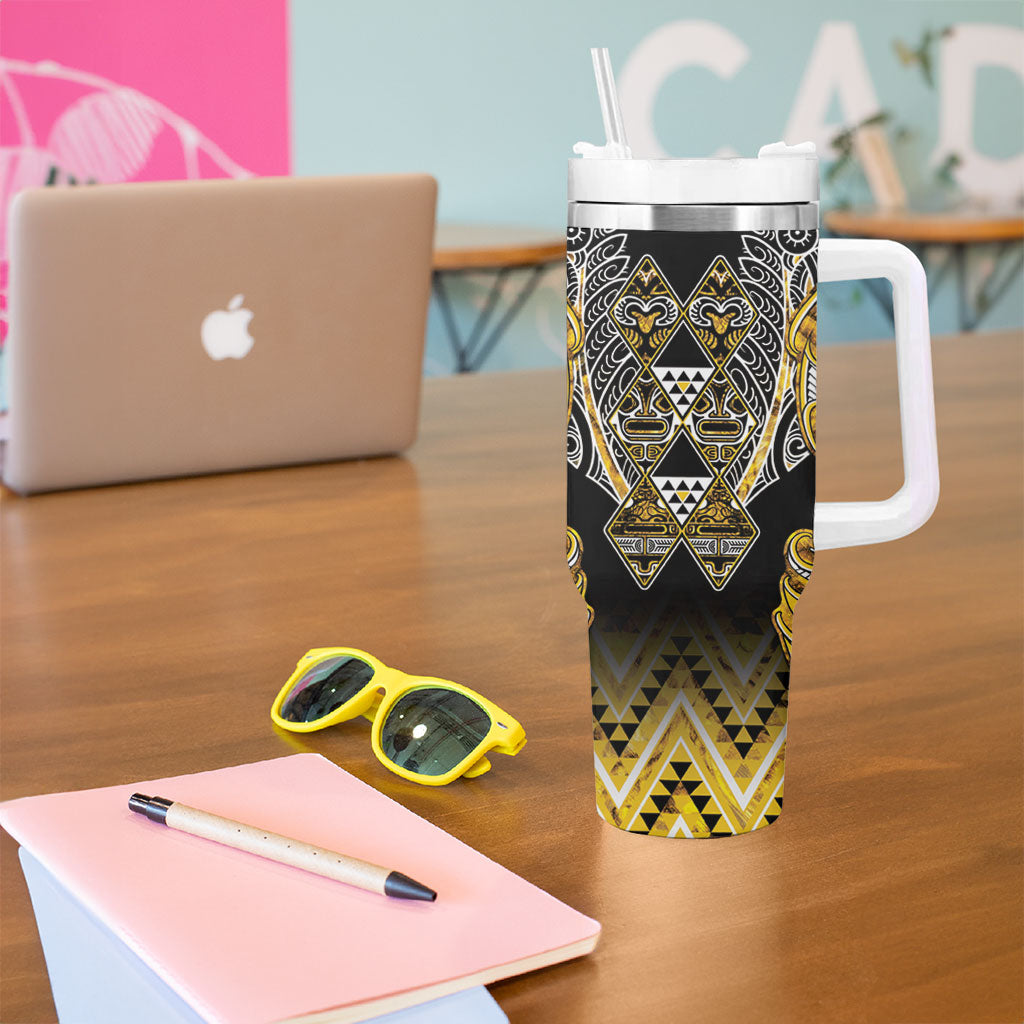 Aotearoa Ngati Whatua Tumbler With Handle Maori Tribal Gold Paua Shell Pattern DT05 - Polynesian Pride
