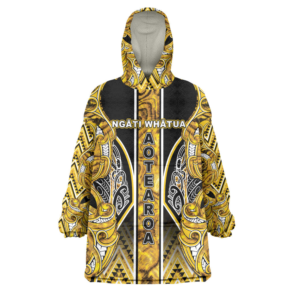 Aotearoa Ngati Whatua Wearable Blanket Hoodie Maori Tribal Gold Paua Shell Pattern DT05 One Size Yellow - Polynesian Pride