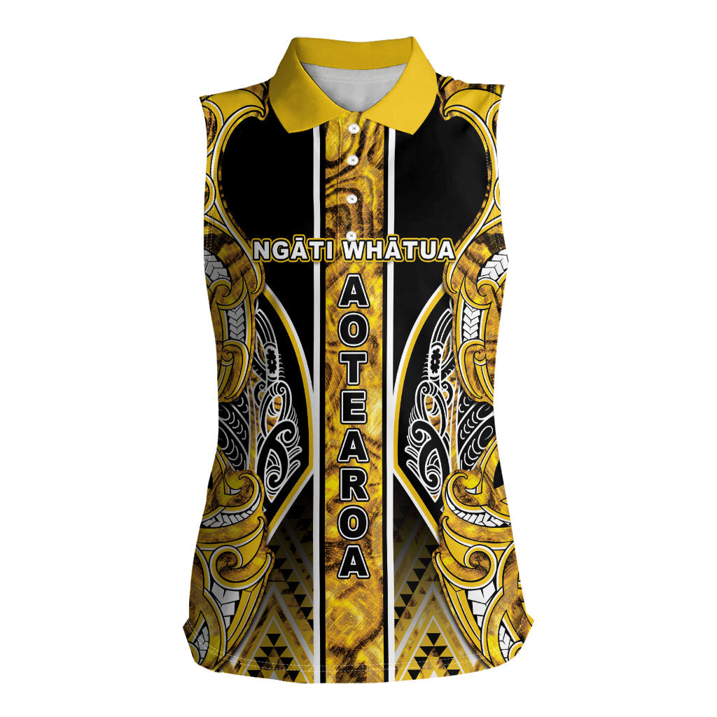 Aotearoa Ngati Whatua Women Sleeveless Polo Shirt Maori Tribal Gold Paua Shell Pattern DT05 Female Yellow - Polynesian Pride
