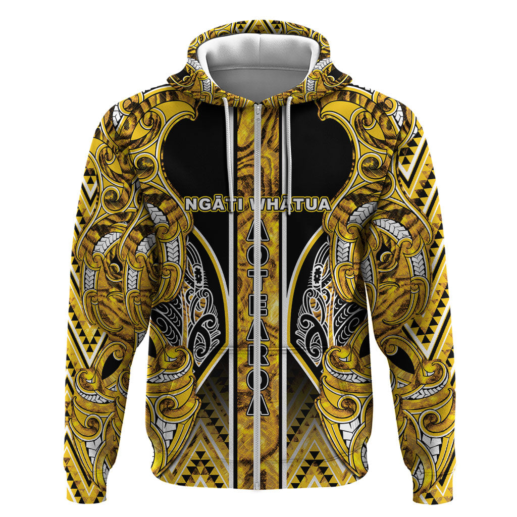 Aotearoa Ngati Whatua Zip Hoodie Maori Tribal Gold Paua Shell Pattern DT05 Zip Hoodie Yellow - Polynesian Pride