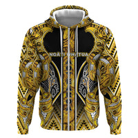 Aotearoa Ngati Whatua Zip Hoodie Maori Tribal Gold Paua Shell Pattern DT05 Zip Hoodie Yellow - Polynesian Pride