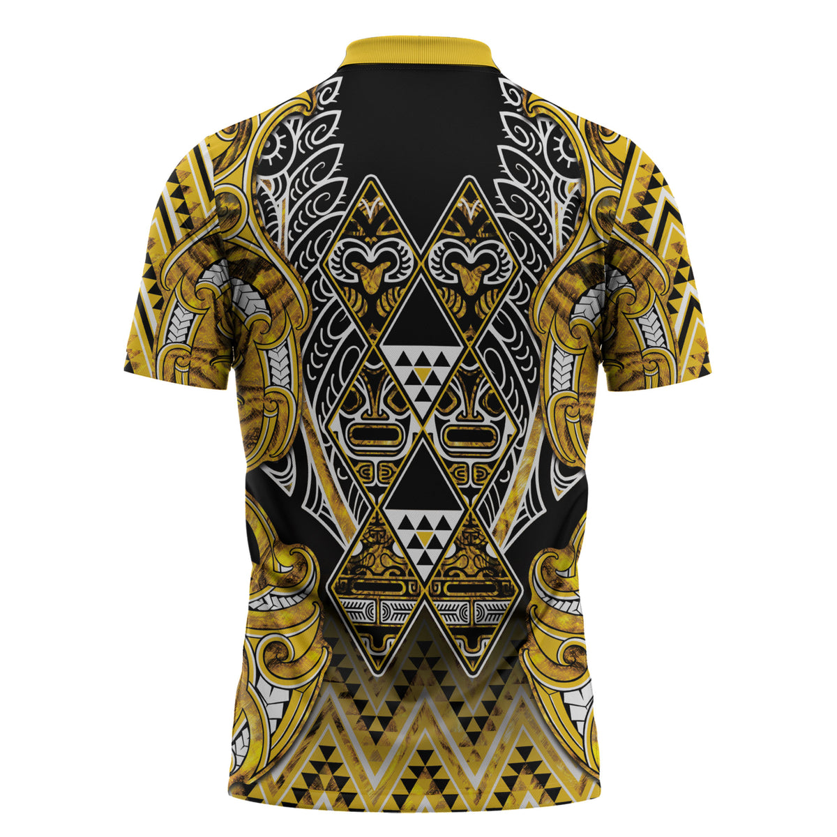 Aotearoa Ngati Whatua Zipper Polo Shirt Maori Tribal Gold Paua Shell Pattern DT05 - Polynesian Pride