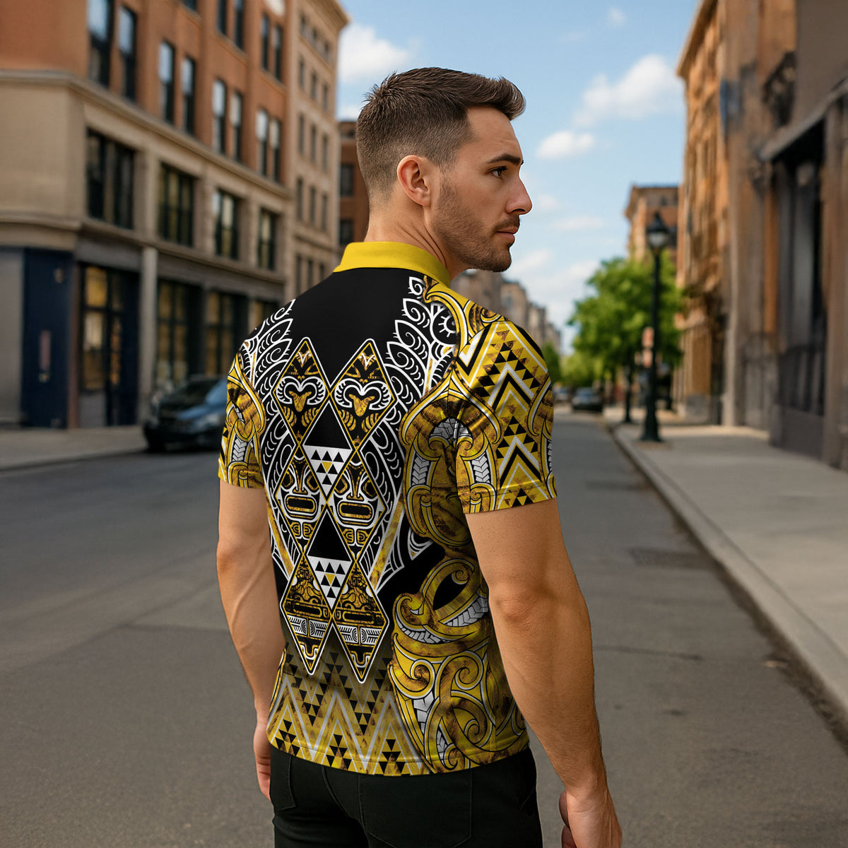 Aotearoa Ngati Whatua Zipper Polo Shirt Maori Tribal Gold Paua Shell Pattern DT05 - Polynesian Pride