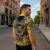 Aotearoa Ngati Whatua Zipper Polo Shirt Maori Tribal Gold Paua Shell Pattern DT05 - Polynesian Pride