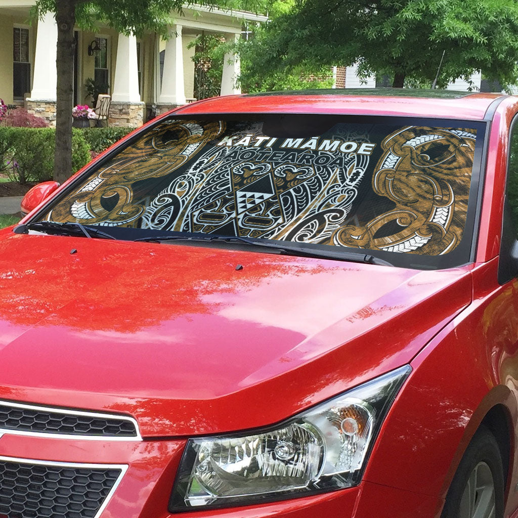 Aotearoa Kati Mamoe Auto Sun Shade Maori Brown Tribal Paua Shell Pattern DT05 - Polynesian Pride
