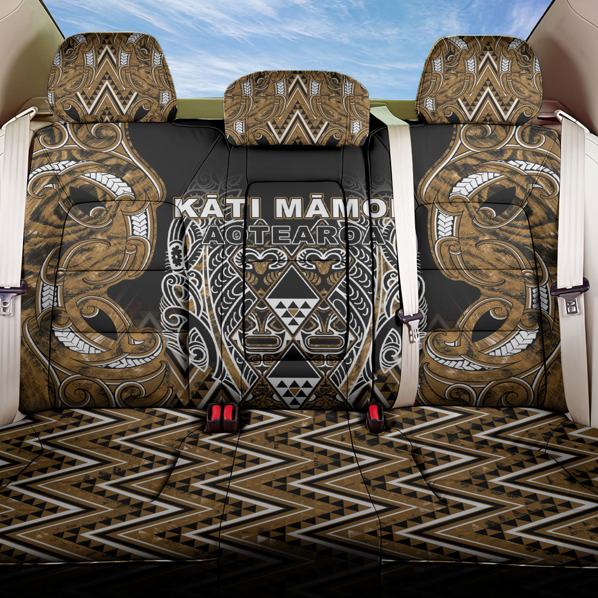 Aotearoa Kati Mamoe Back Car Seat Cover Maori Brown Tribal Paua Shell Pattern DT05 One Size Brown - Polynesian Pride