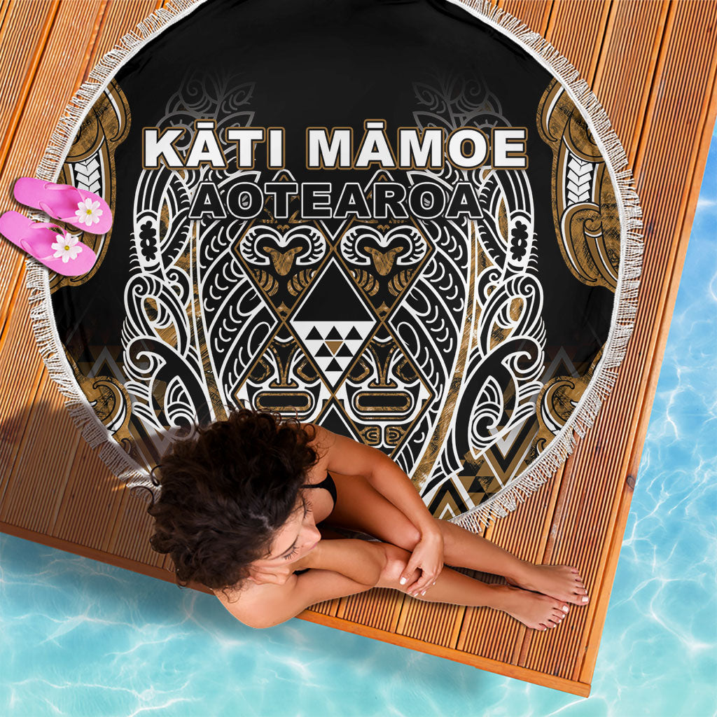 Aotearoa Kati Mamoe Beach Blanket Maori Brown Tribal Paua Shell Pattern DT05 - Polynesian Pride