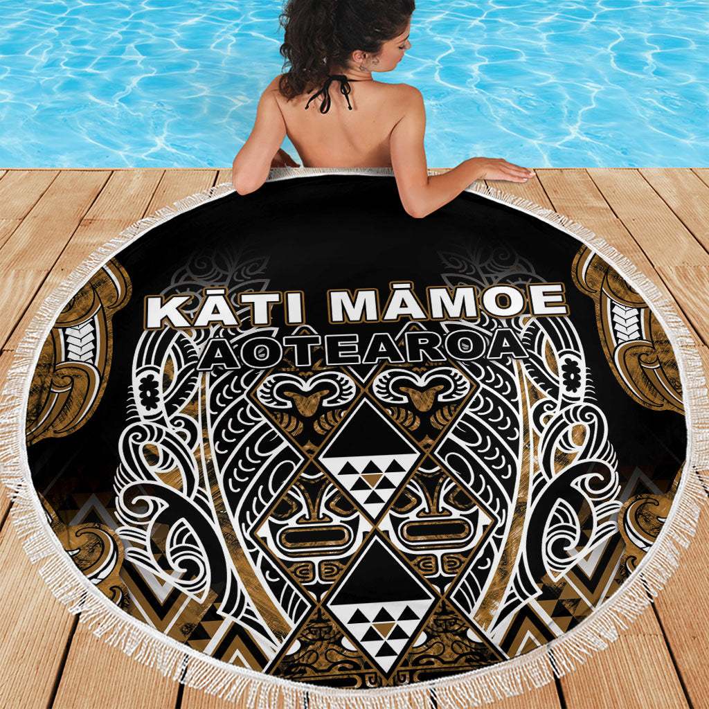 Aotearoa Kati Mamoe Beach Blanket Maori Brown Tribal Paua Shell Pattern DT05 - Polynesian Pride