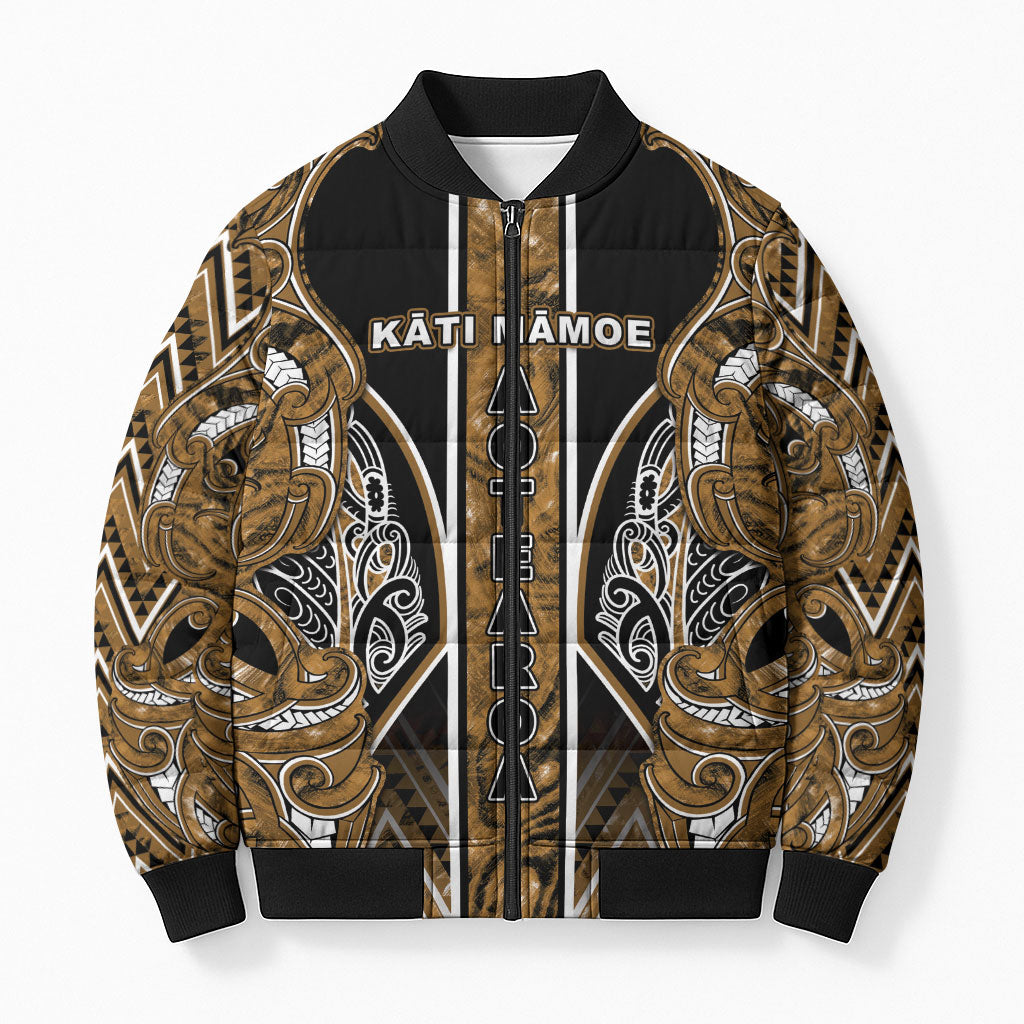 Aotearoa Kati Mamoe Bomber Puffer Jacket Maori Brown Tribal Paua Shell Pattern DT05 Unisex Brown - Polynesian Pride