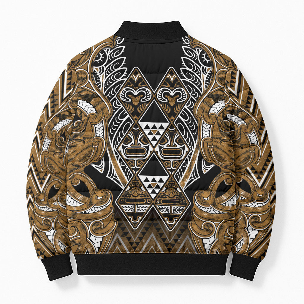Aotearoa Kati Mamoe Bomber Puffer Jacket Maori Brown Tribal Paua Shell Pattern DT05 - Polynesian Pride