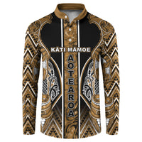 Aotearoa Kati Mamoe Button Sweatshirt Maori Brown Tribal Paua Shell Pattern DT05 Brown - Polynesian Pride