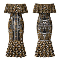 Aotearoa Kati Mamoe Couples Matching Mermaid Dress and Hawaiian Shirt Maori Brown Tribal Paua Shell Pattern DT05 - Polynesian Pride
