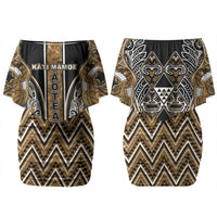 Aotearoa Kati Mamoe Couples Matching Off Shoulder Short Dress and Long Sleeve Button Shirt Maori Brown Tribal Paua Shell Pattern DT05 - Polynesian Pride