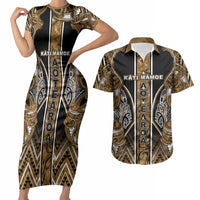 Aotearoa Kati Mamoe Couples Matching Short Sleeve Bodycon Dress and Hawaiian Shirt Maori Brown Tribal Paua Shell Pattern DT05 Brown - Polynesian Pride