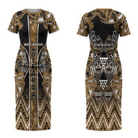 Aotearoa Kati Mamoe Couples Matching Short Sleeve Bodycon Dress and Hawaiian Shirt Maori Brown Tribal Paua Shell Pattern DT05 - Polynesian Pride